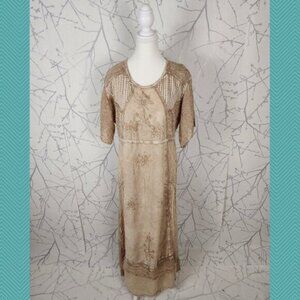 Papaya Moon Beige Floral Embroidered Loose Fit Maxi Dress
